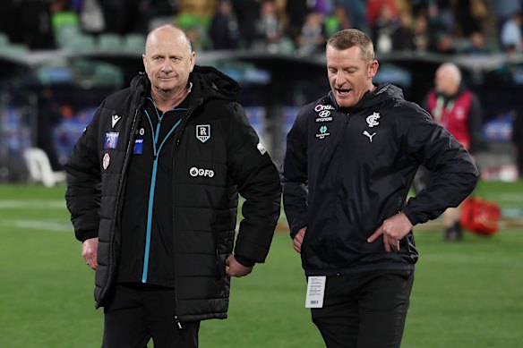 Double Act: Ken Hinkley en Michael Voss konden volgend seizoen nog steeds weer in Carlton zijn.