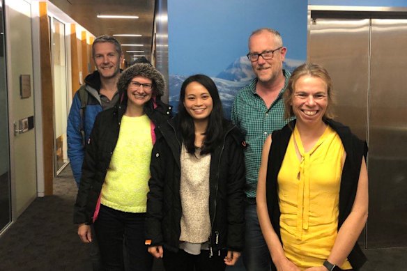 Onderdeel van het onderzoeksteam, waaronder Nick Golledge, Nerida Wilson, Sally Lau, Tim Naish en Jan Strugnell.