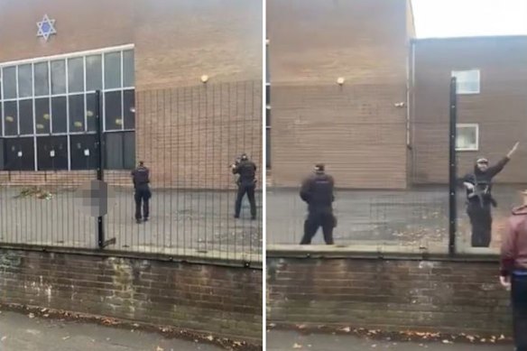 Screengrabs van een video die op sociale media is geplaatst, lijken te laten zien dat de politie de vermeende aanvaller heeft neergeschoten.