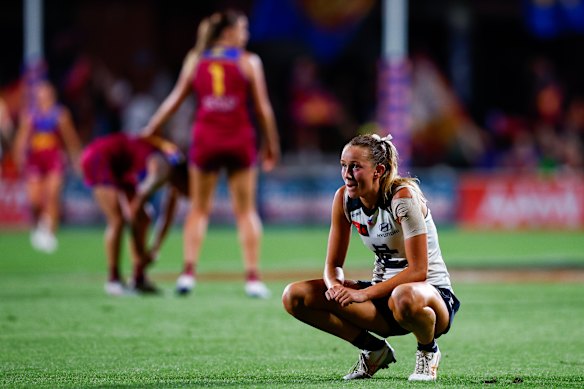 Carlton's Yasmin Duursma na het verlies in de voorronde.