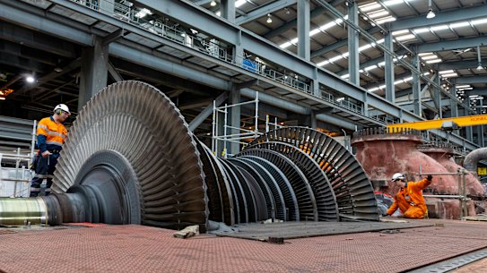 Een opwekkingseenheid in de Eraring-kolencentrale van Origin Energy, tijdens geplande onderhoudswerkzaamheden.